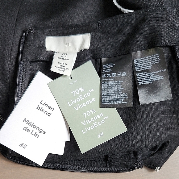 NWT H&M Black Linen white trim wrap midi pencil skirt - Picture 10 of 15